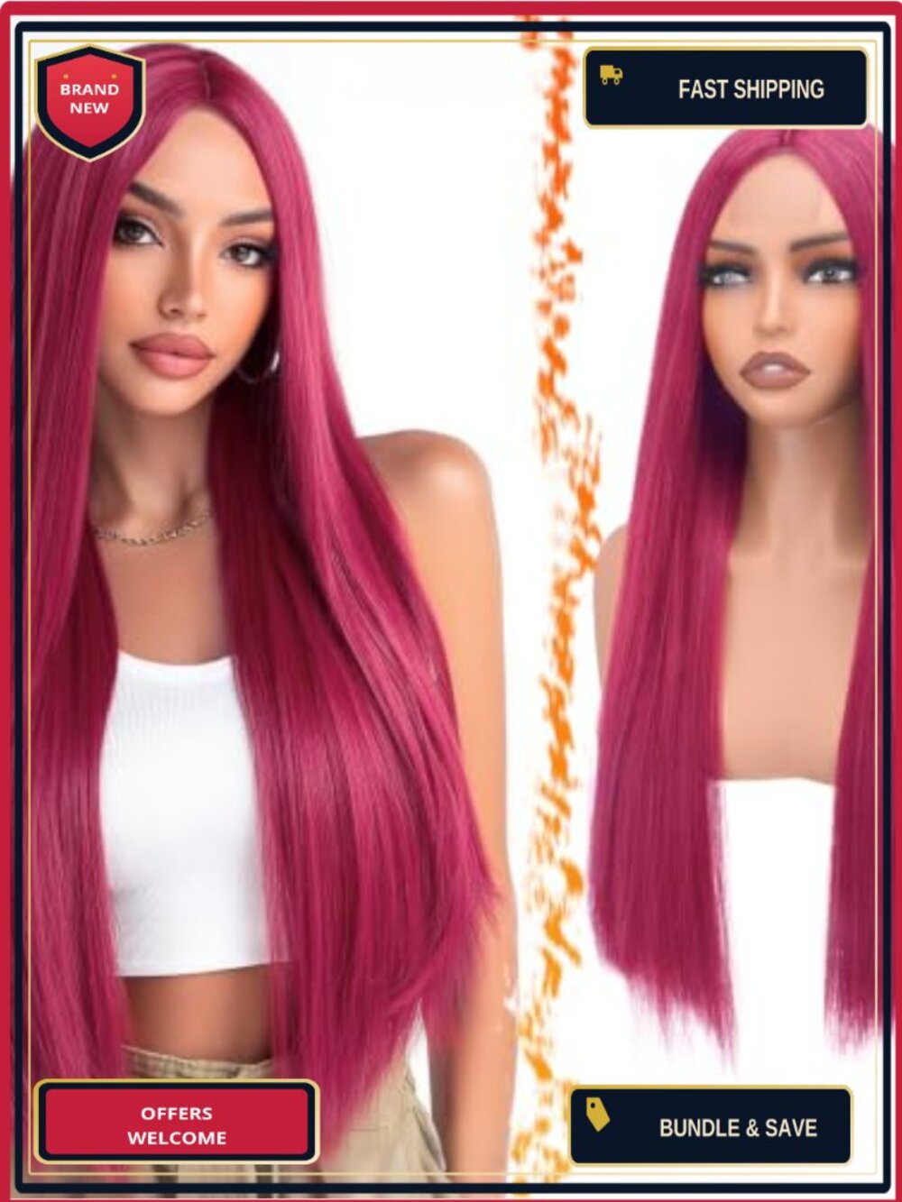 Long Straight Synthetic Wig 28 Inch Middle Part Heat Resistant Daily Party